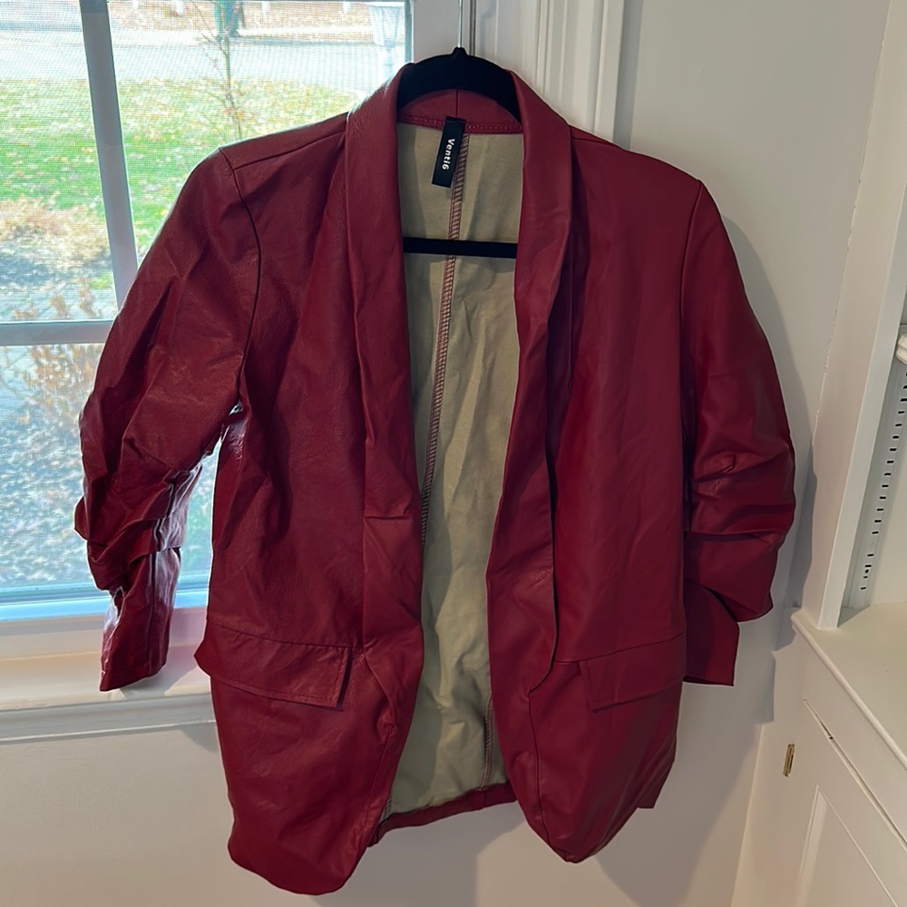 Faux leather red holiday jacket